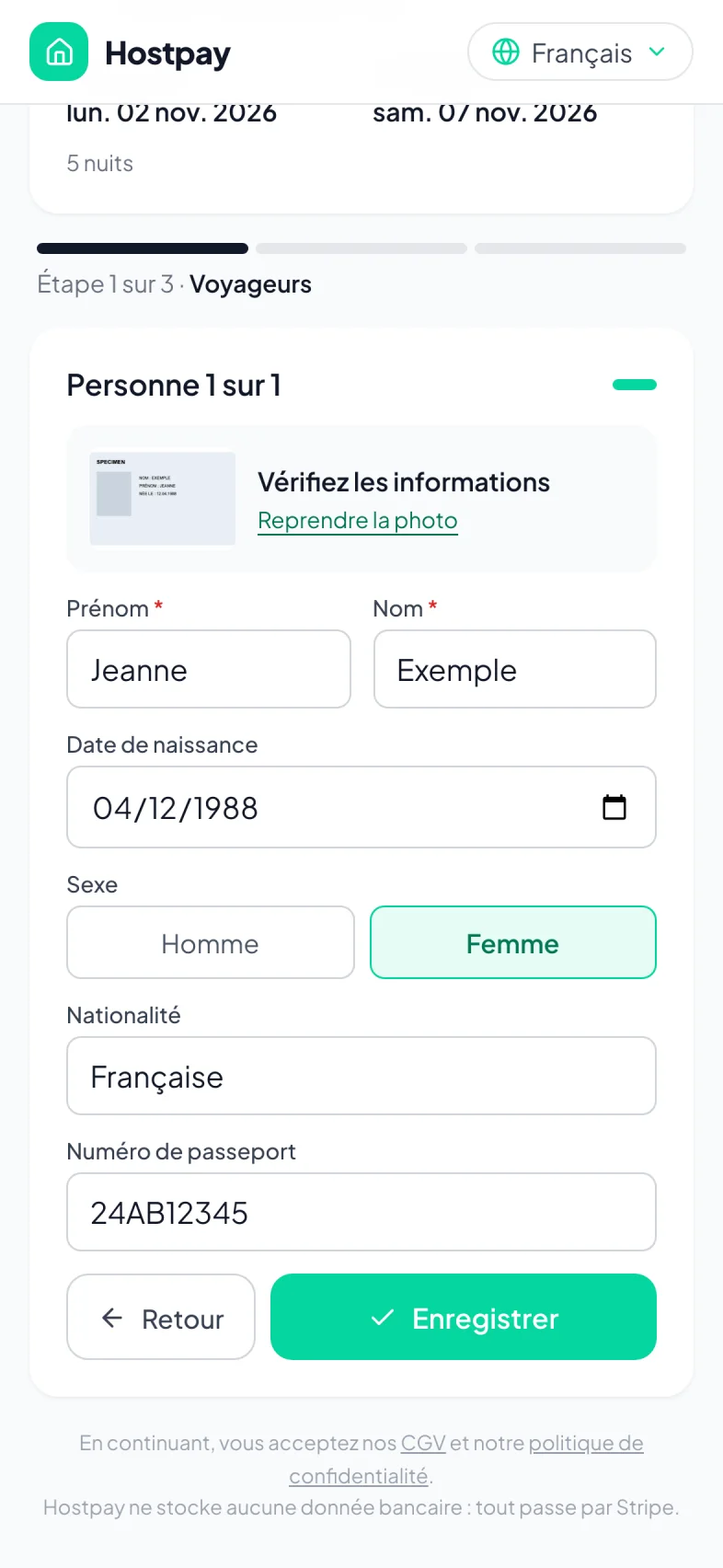 Fiche de police préremplie depuis le passeport